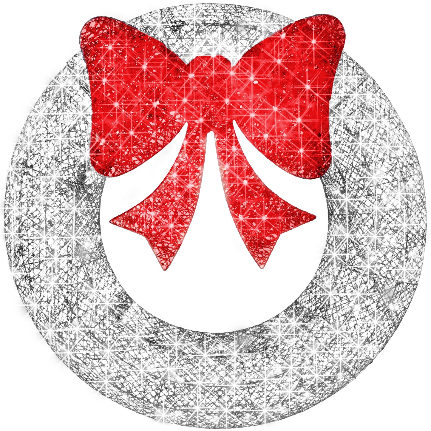 Pre-Lit Outdoor Christmas Wreath LED Metal Holiday Decor w/ Bow - 30in