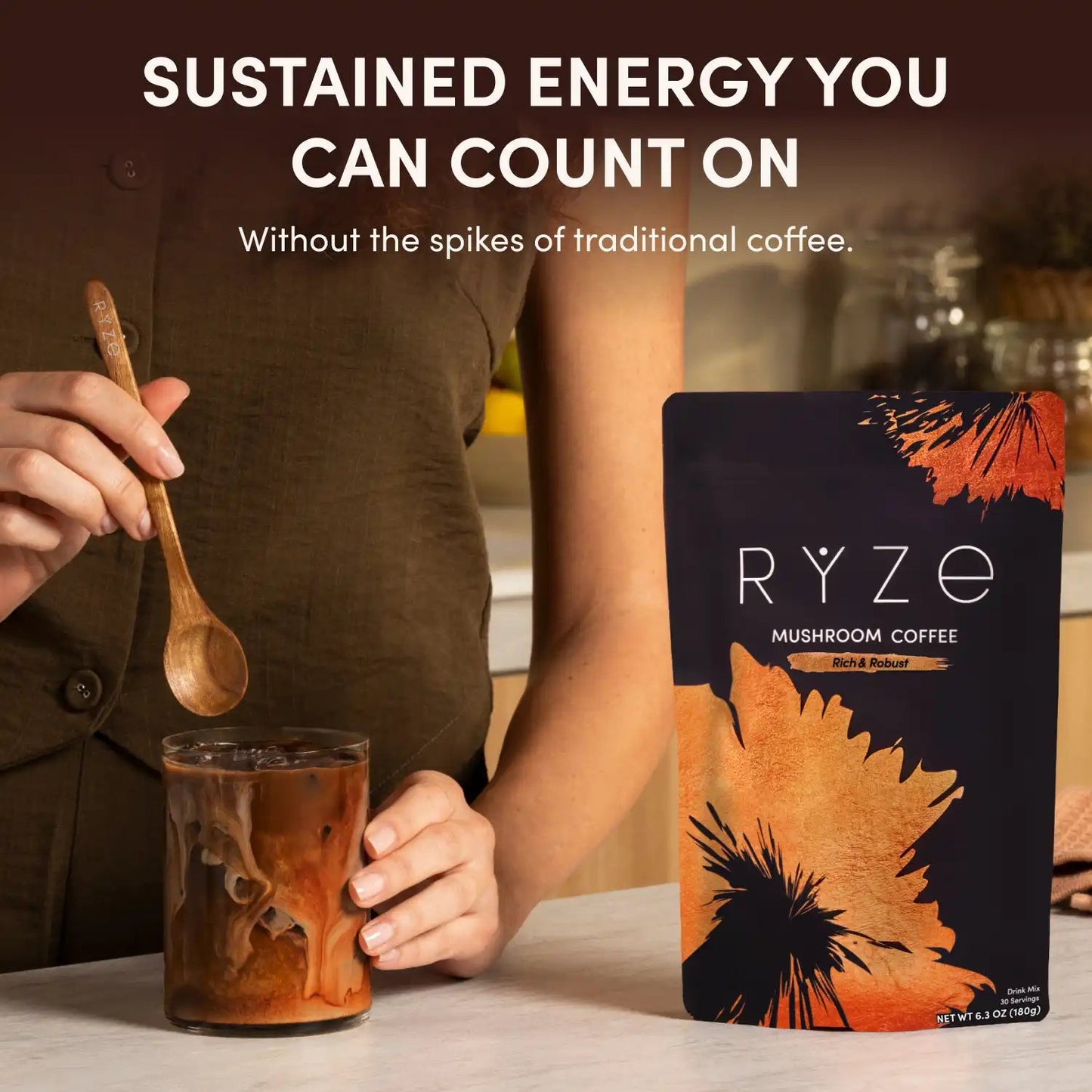 RYZE Smooth Dark Roast Mushroom Coffee (30 Servings)
