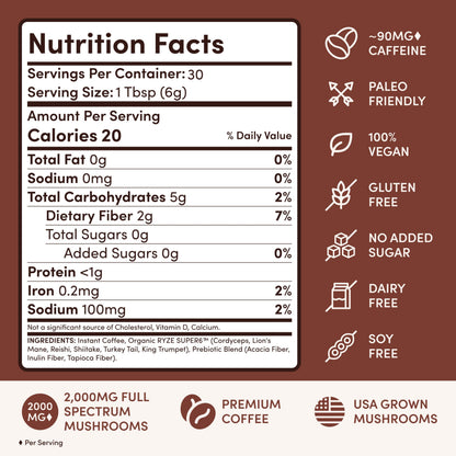 RYZE Smooth Dark Roast Mushroom Coffee (30 Servings)
