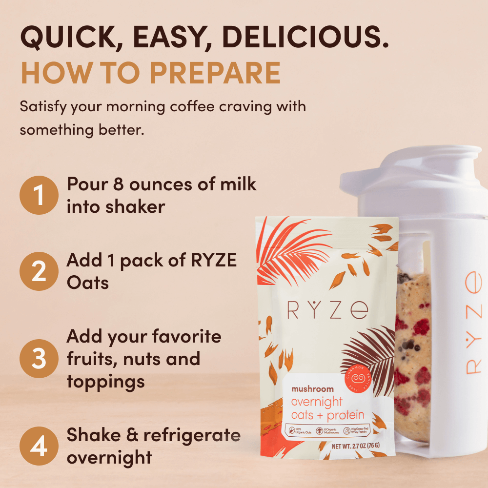 RYZE Mushroom Overnight Oats Breakfast Pack (14 Servings)