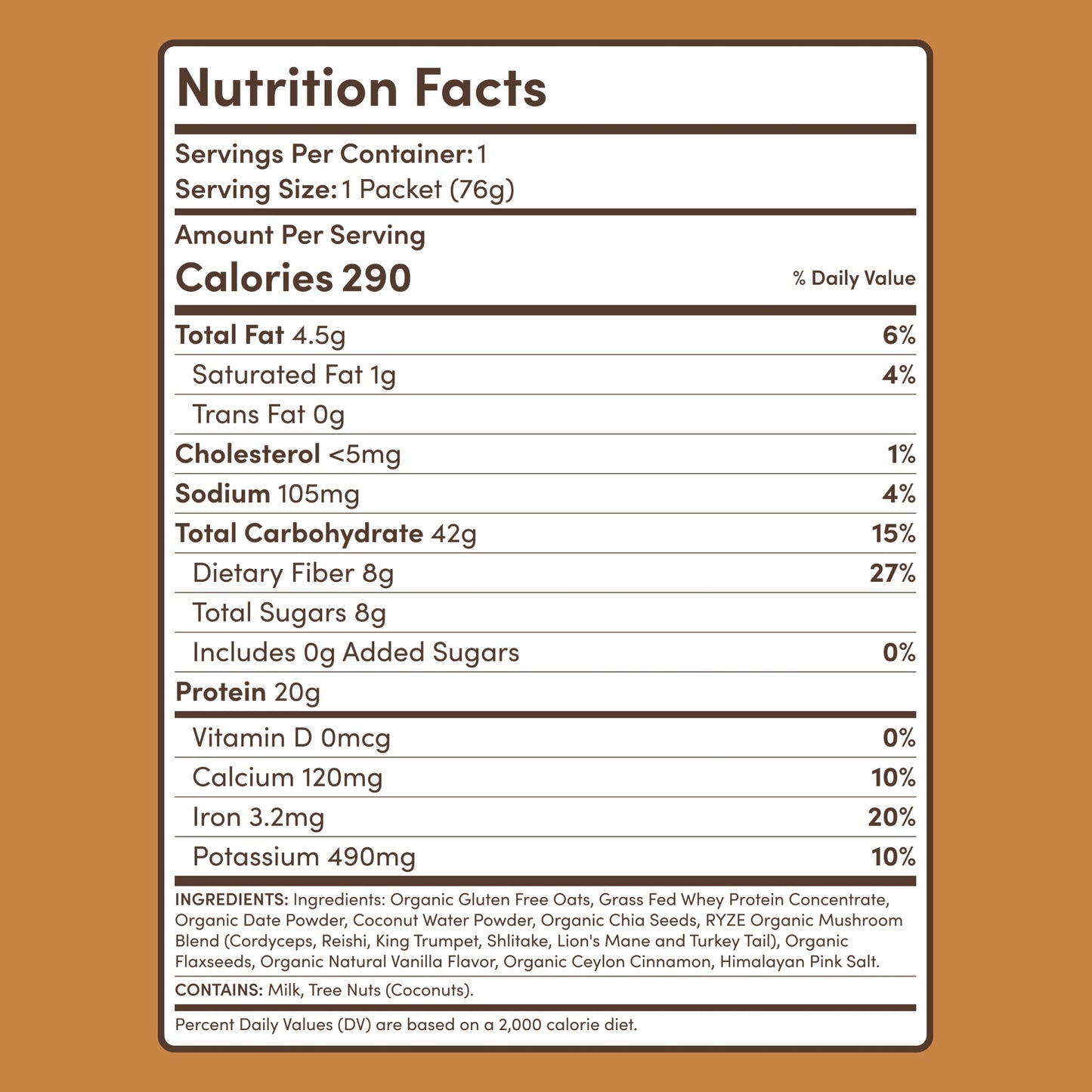 RYZE Mushroom Overnight Oats Breakfast Pack (14 Servings)