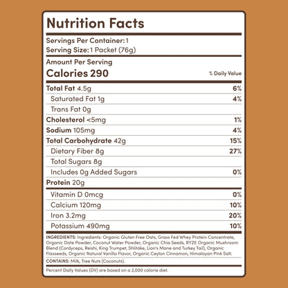 RYZE Mushroom Overnight Oats Breakfast Pack (14 Servings)