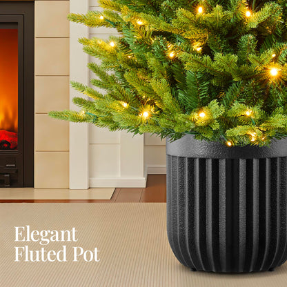 Pre-Lit Potted Christmas Tree w/Twinkling White & Multi LEDs