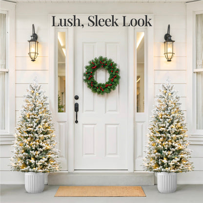 Pre-Lit Potted Flocked Christmas Tree w/Twinkling White & Multi LEDs