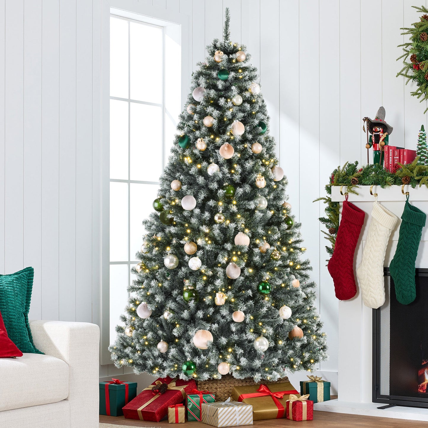 Pre-Lit Frosted Artificial Green Spruce Christmas Tree w/Easy Assembly