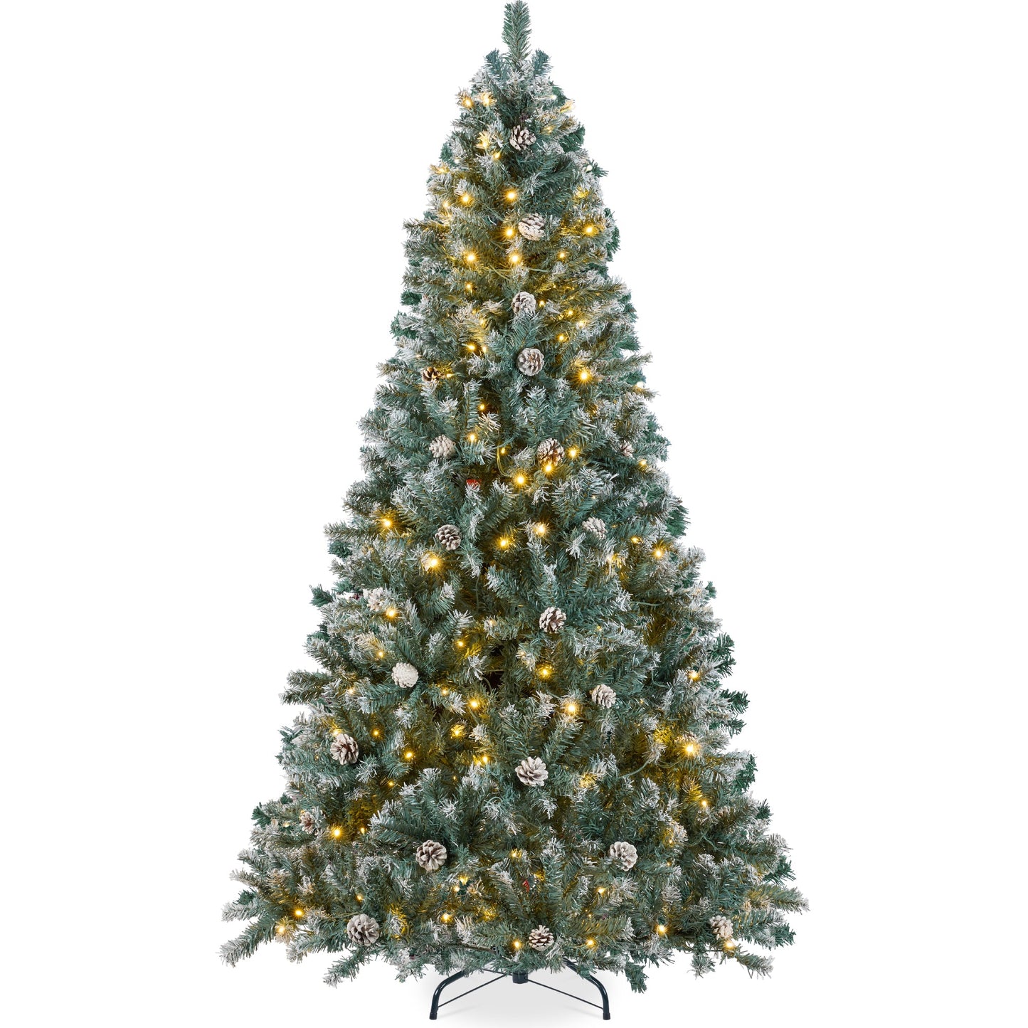 Pre-Lit Pre-Decorated Christmas Tree w/ Flocked Tips Pinecones
