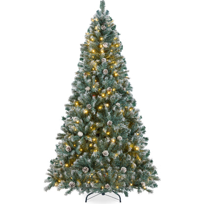 Pre-Lit Pre-Decorated Christmas Tree w/ Flocked Tips Pinecones