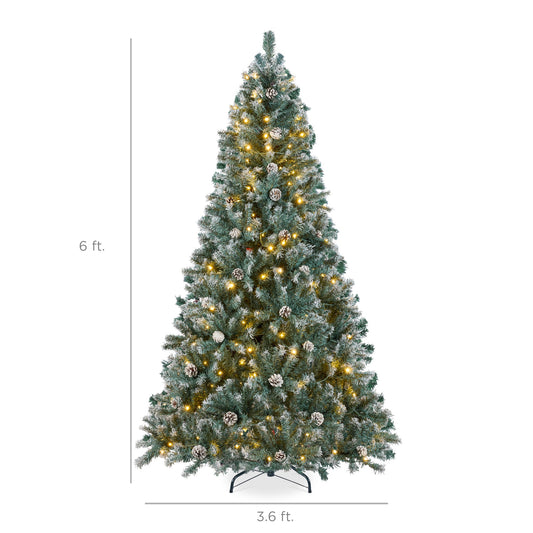 Pre-Lit Pre-Decorated Christmas Tree w/ Flocked Tips Pinecones