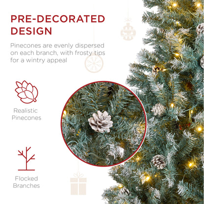 Pre-Lit Pre-Decorated Christmas Tree w/ Flocked Tips Pinecones