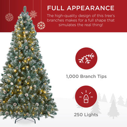Pre-Lit Pre-Decorated Christmas Tree w/ Flocked Tips Pinecones