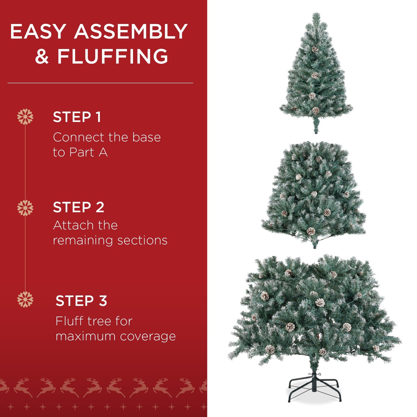 Pre-Lit Pre-Decorated Christmas Tree w/ Flocked Tips Pinecones