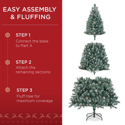 Pre-Lit Pre-Decorated Christmas Tree w/ Flocked Tips Pinecones