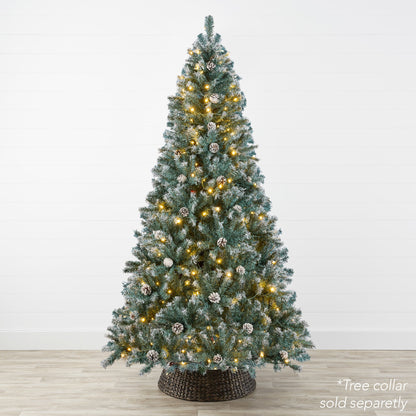 Pre-Lit Pre-Decorated Christmas Tree w/ Flocked Tips Pinecones