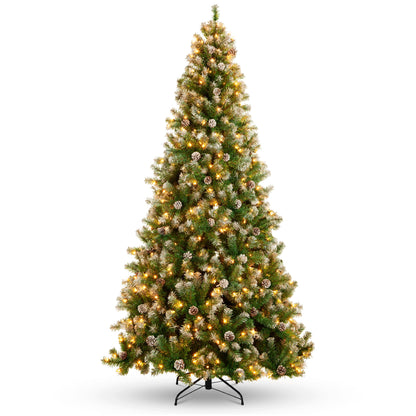Pre-Lit Pre-Decorated Christmas Tree w/ Flocked Tips Pinecones