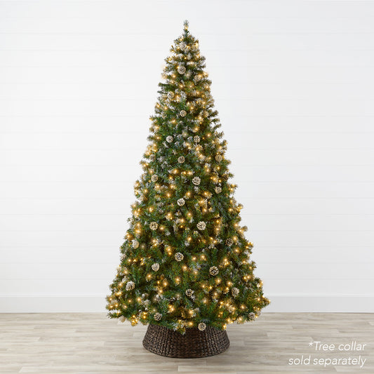 Pre-Lit Pre-Decorated Christmas Tree w/ Flocked Tips Pinecones