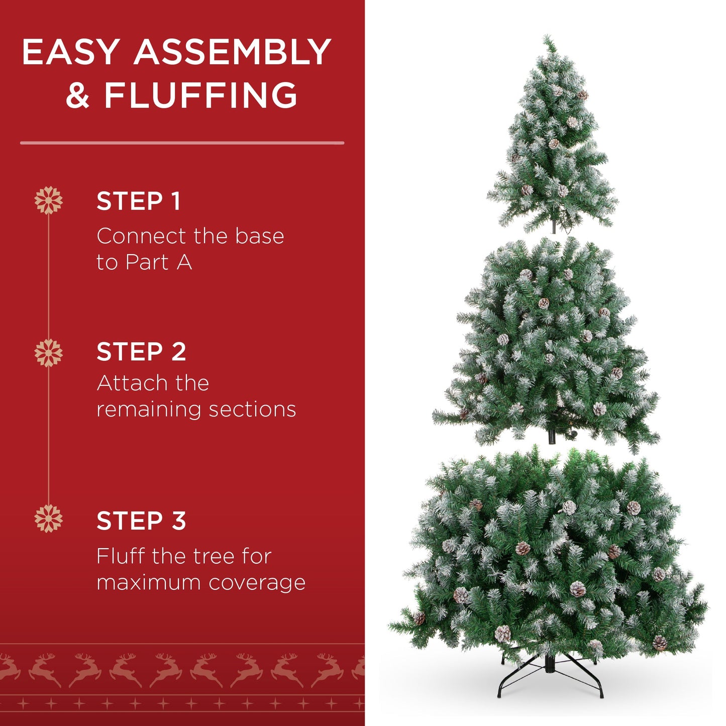 Pre-Lit Pre-Decorated Christmas Tree w/ Flocked Tips Pinecones
