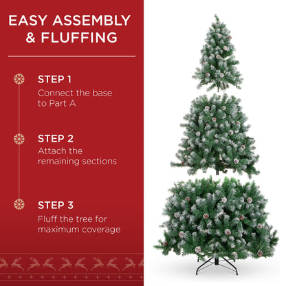 Pre-Lit Pre-Decorated Christmas Tree w/ Flocked Tips Pinecones