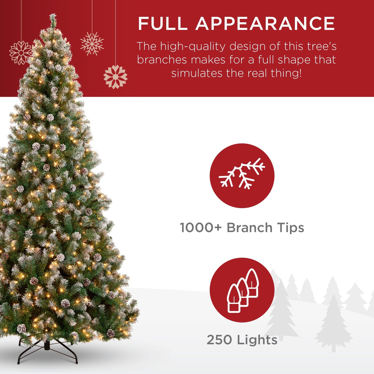 Pre-Lit Pre-Decorated Christmas Tree w/ Flocked Tips Pinecones