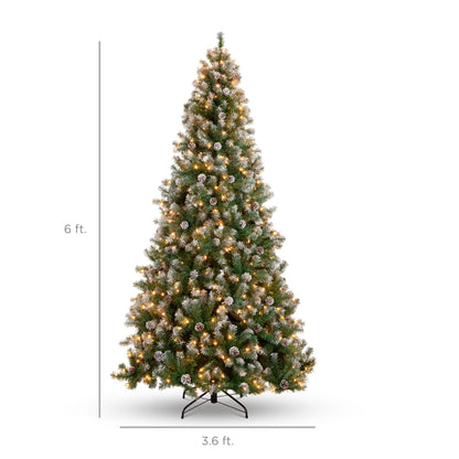 Pre-Lit Pre-Decorated Christmas Tree w/ Flocked Tips Pinecones