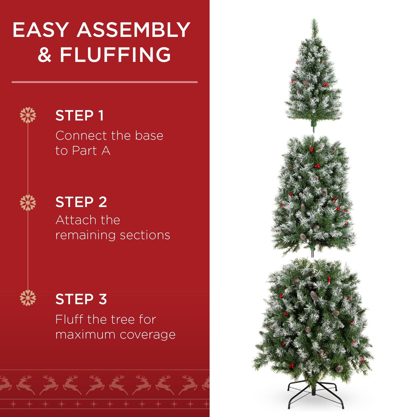 Pre-Lit Partially Flocked Spruce Pencil Tree w/ Berries Pine Cones