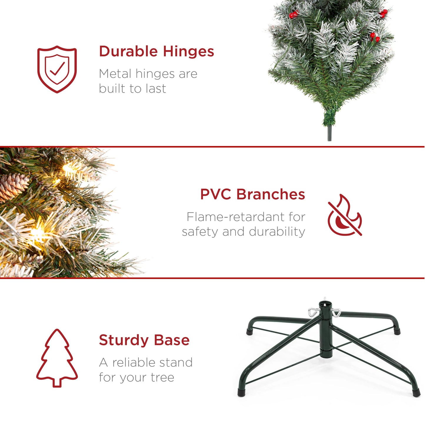 Pre-Lit Partially Flocked Spruce Pencil Tree w/ Berries Pine Cones