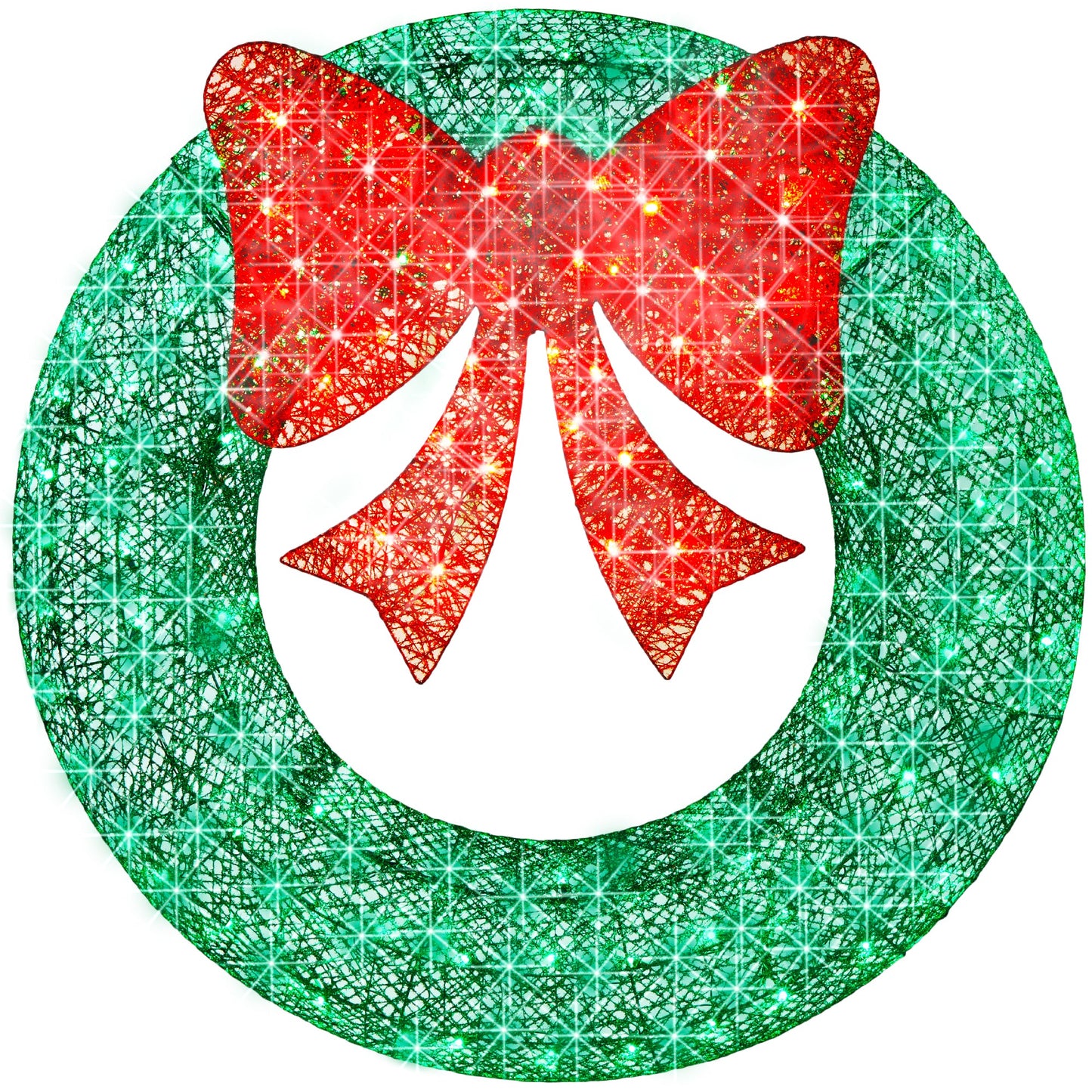 Pre-Lit Outdoor Christmas Wreath LED Metal Holiday Decor w/ Bow - 48in