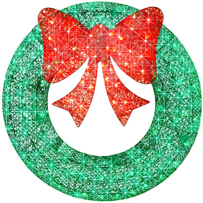 Pre-Lit Outdoor Christmas Wreath LED Metal Holiday Decor w/ Bow - 48in