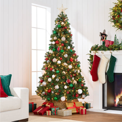 Pre-Lit Pre-Decorated Spruce Christmas Tree w/ Pine Cones Berries