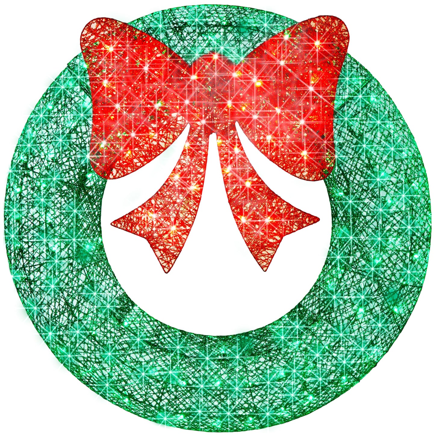 Pre-Lit Outdoor Christmas Wreath LED Metal Holiday Decor w/ Bow - 36in