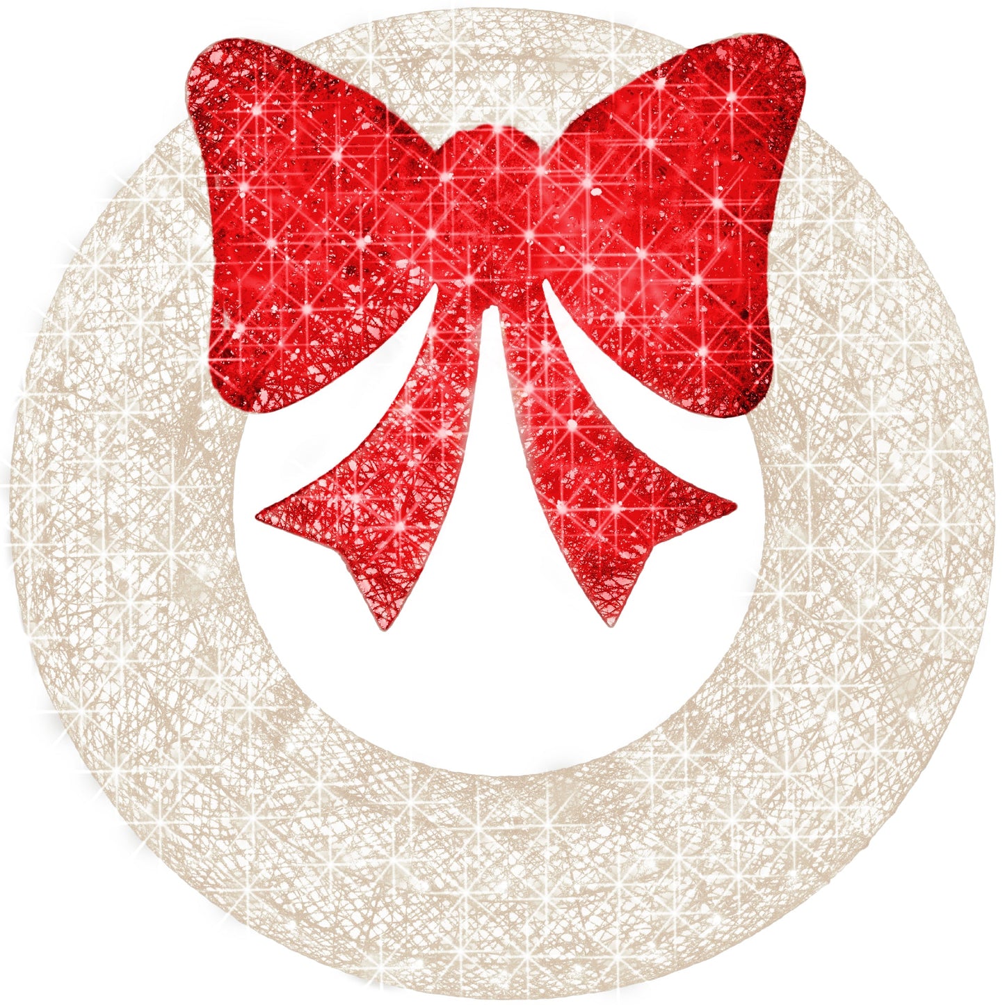 Pre-Lit Outdoor Christmas Wreath LED Metal Holiday Decor w/ Bow - 36in