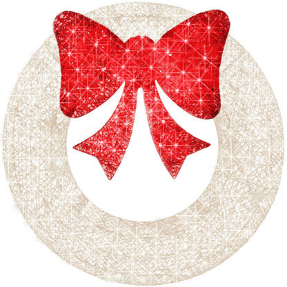 Pre-Lit Outdoor Christmas Wreath LED Metal Holiday Decor w/ Bow - 36in