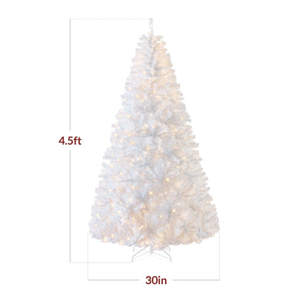 Pre-Lit Hinged Artificial White Pine Christmas Tree w/ Lights Metal Stand