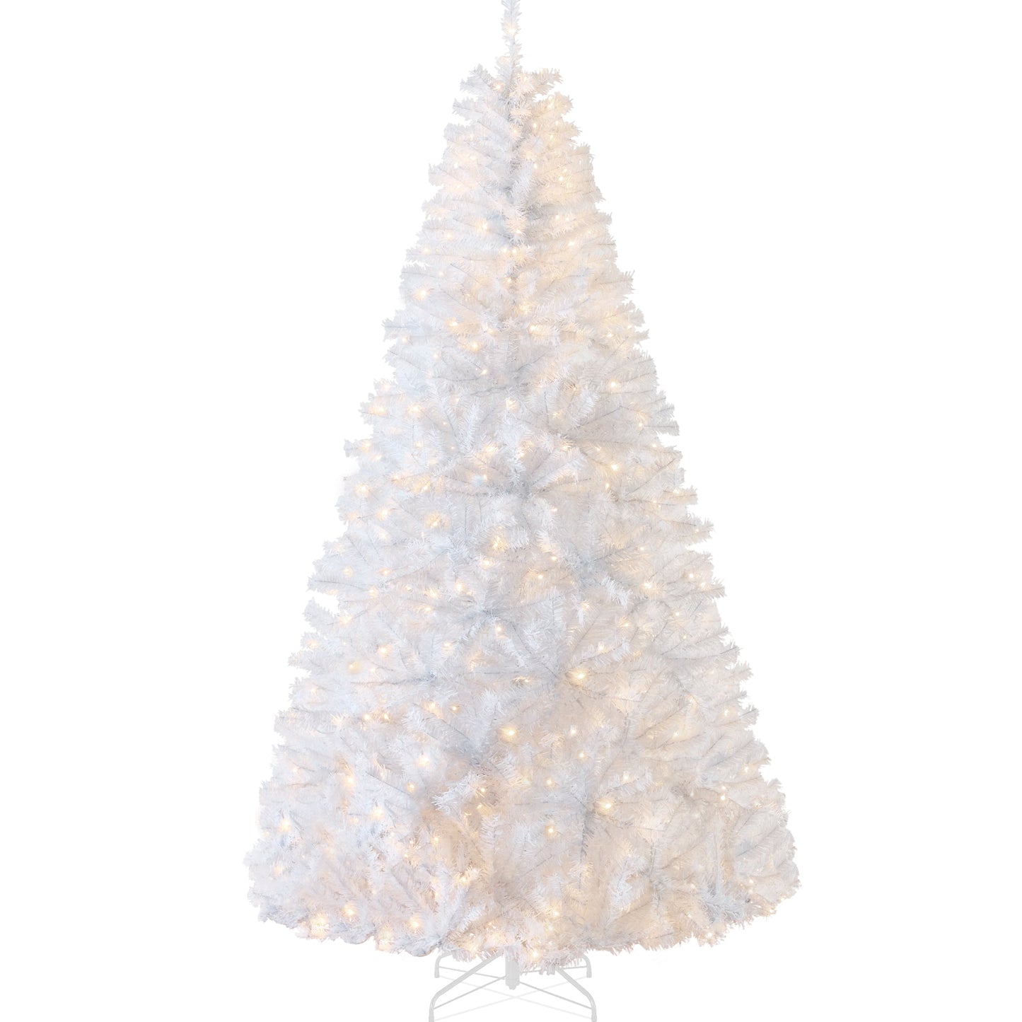 Pre-Lit Hinged Artificial White Pine Christmas Tree w/ Lights Metal Stand