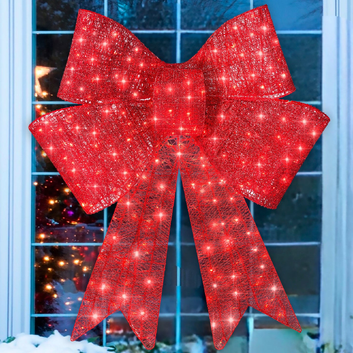 Pre-Lit Large Christmas Bow Decoration Holiday Decor w/ 8 Functions