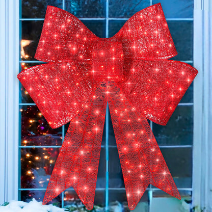 Pre-Lit Large Christmas Bow Decoration Holiday Decor w/ 8 Functions