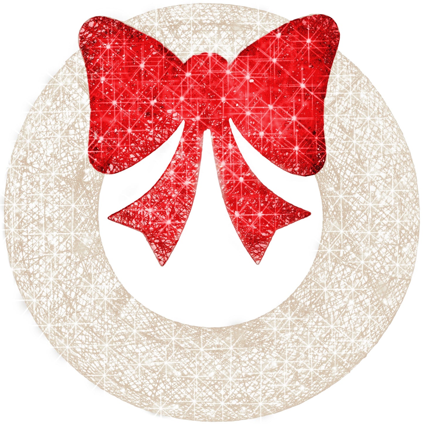 Pre-Lit Outdoor Christmas Wreath LED Metal Holiday Decor w/ Bow - 30in