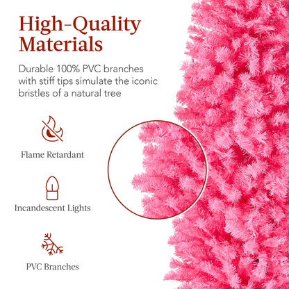 Pre-Lit Pink Artificial Pencil Holiday Tree w/ Warm White Lights Stand