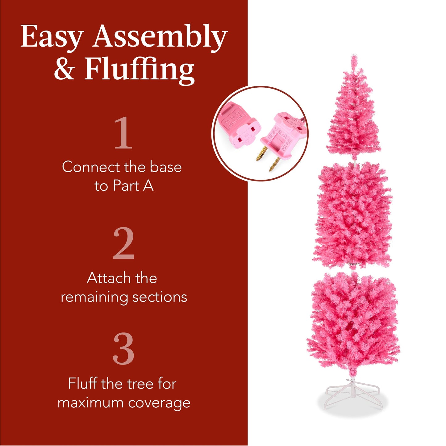 Pre-Lit Pink Artificial Pencil Holiday Tree w/ Warm White Lights Stand