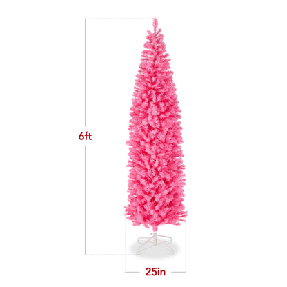 Pre-Lit Pink Artificial Pencil Holiday Tree w/ Warm White Lights Stand