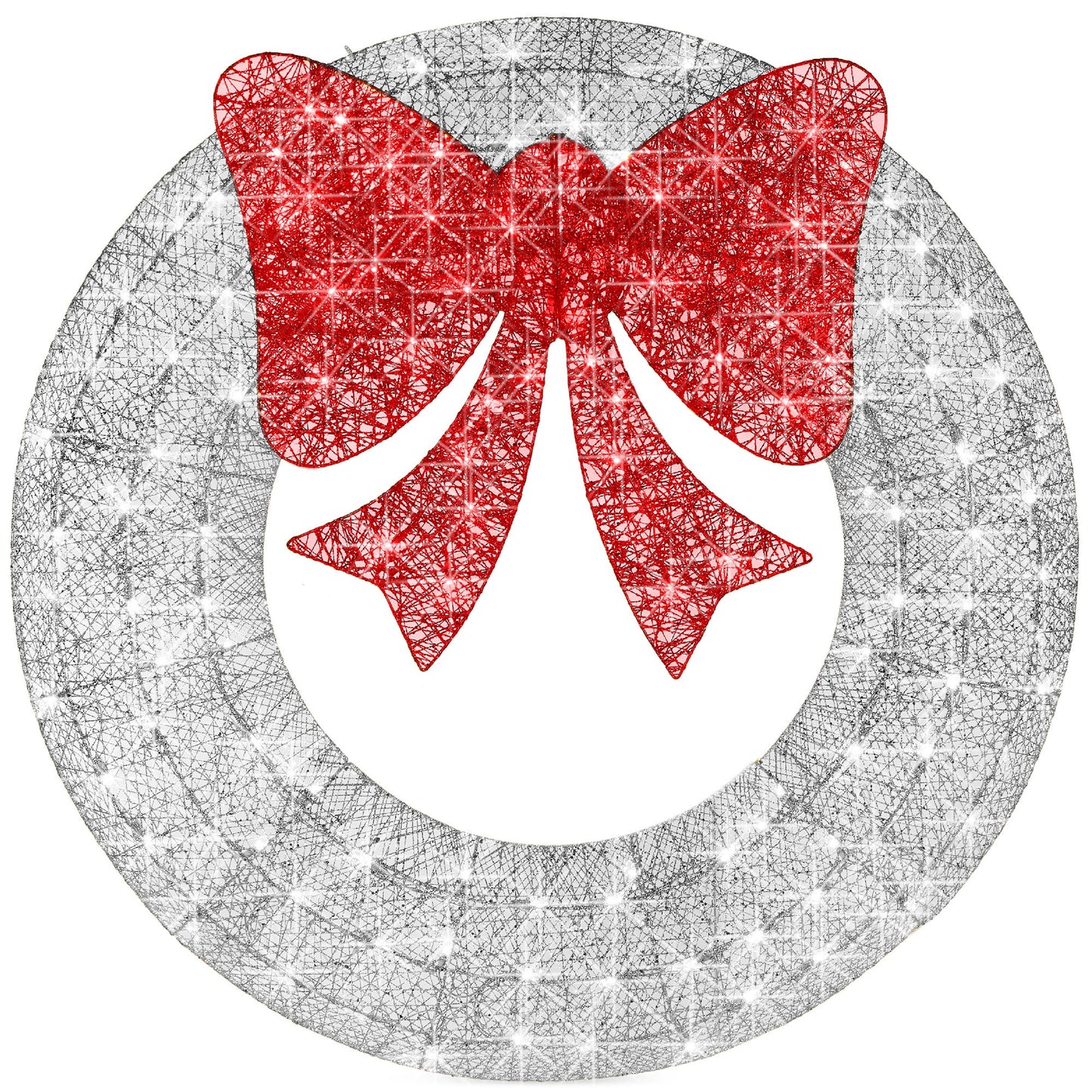 Pre-Lit Outdoor Christmas Wreath LED Metal Holiday Decor w/ Bow - 36in