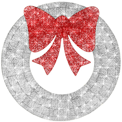 Pre-Lit Outdoor Christmas Wreath LED Metal Holiday Decor w/ Bow - 36in