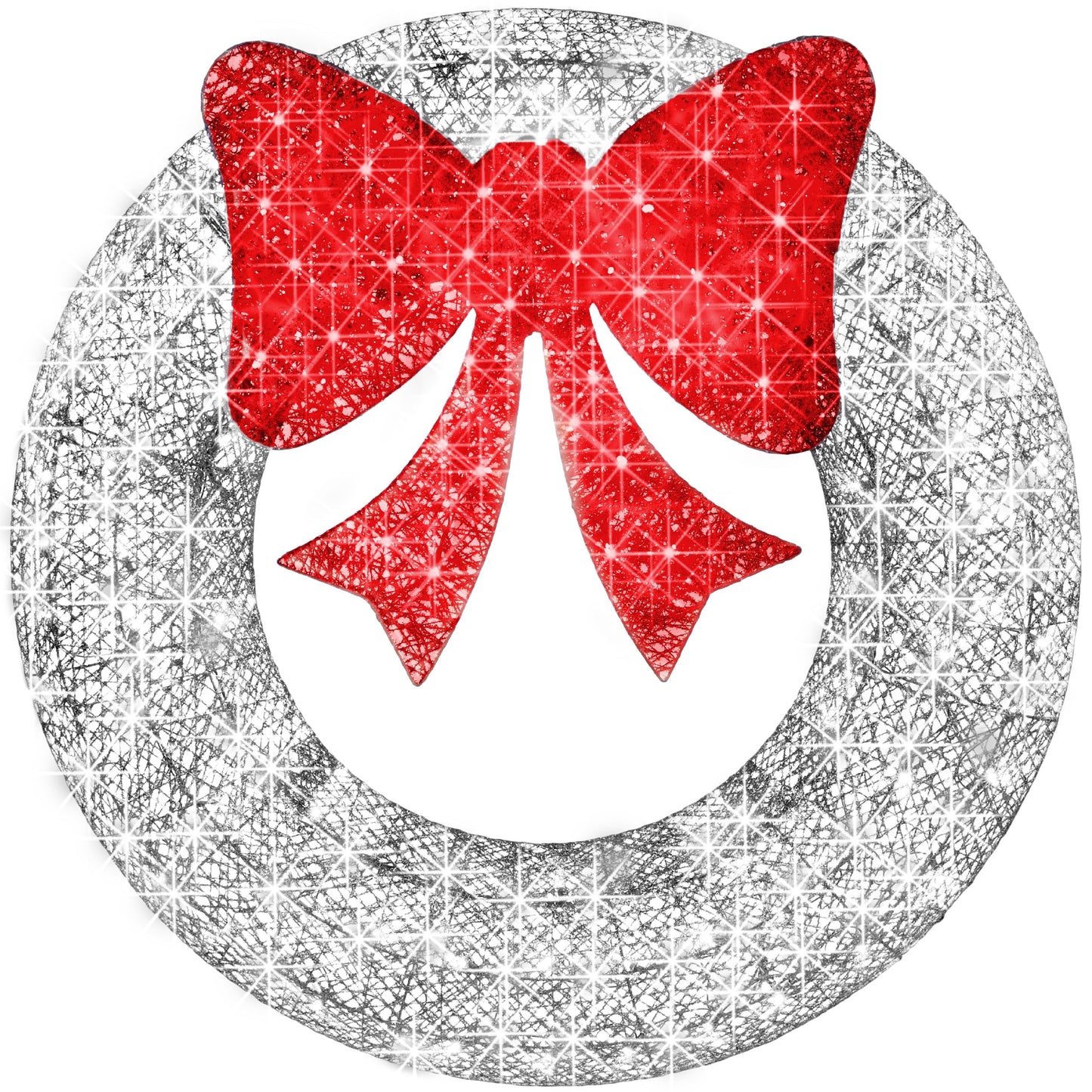 Pre-Lit Outdoor Christmas Wreath LED Metal Holiday Decor w/ Bow - 60in
