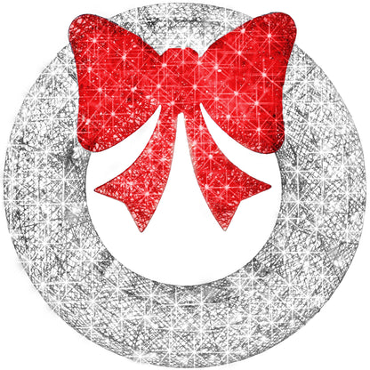 Pre-Lit Outdoor Christmas Wreath LED Metal Holiday Decor w/ Bow - 60in