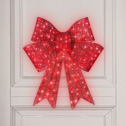 Pre-Lit Large Christmas Bow Decoration Holiday Decor w/ 8 Functions