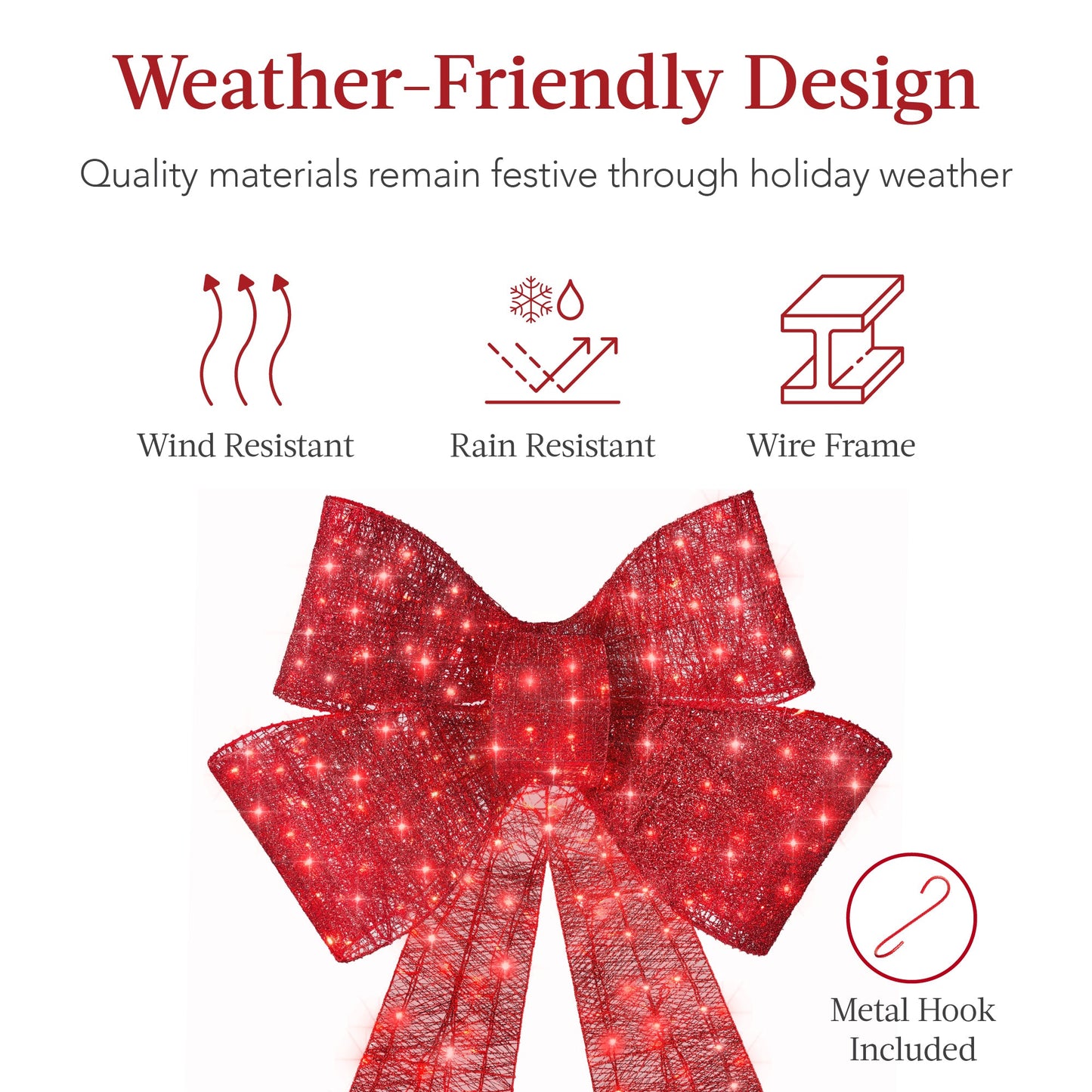 Pre-Lit Large Christmas Bow Decoration Holiday Decor w/ 8 Functions