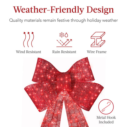 Pre-Lit Large Christmas Bow Decoration Holiday Decor w/ 8 Functions