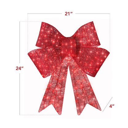 Pre-Lit Large Christmas Bow Decoration Holiday Decor w/ 8 Functions