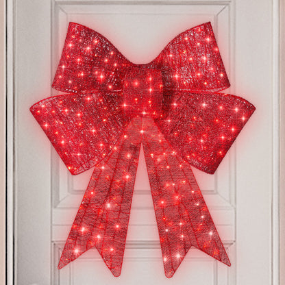 Pre-Lit Large Christmas Bow Decoration Holiday Decor w/ 8 Functions